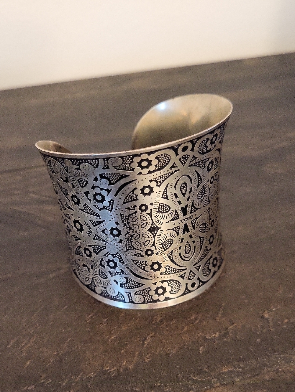 Etched Silver-Tone Wide Cuff Bracelet